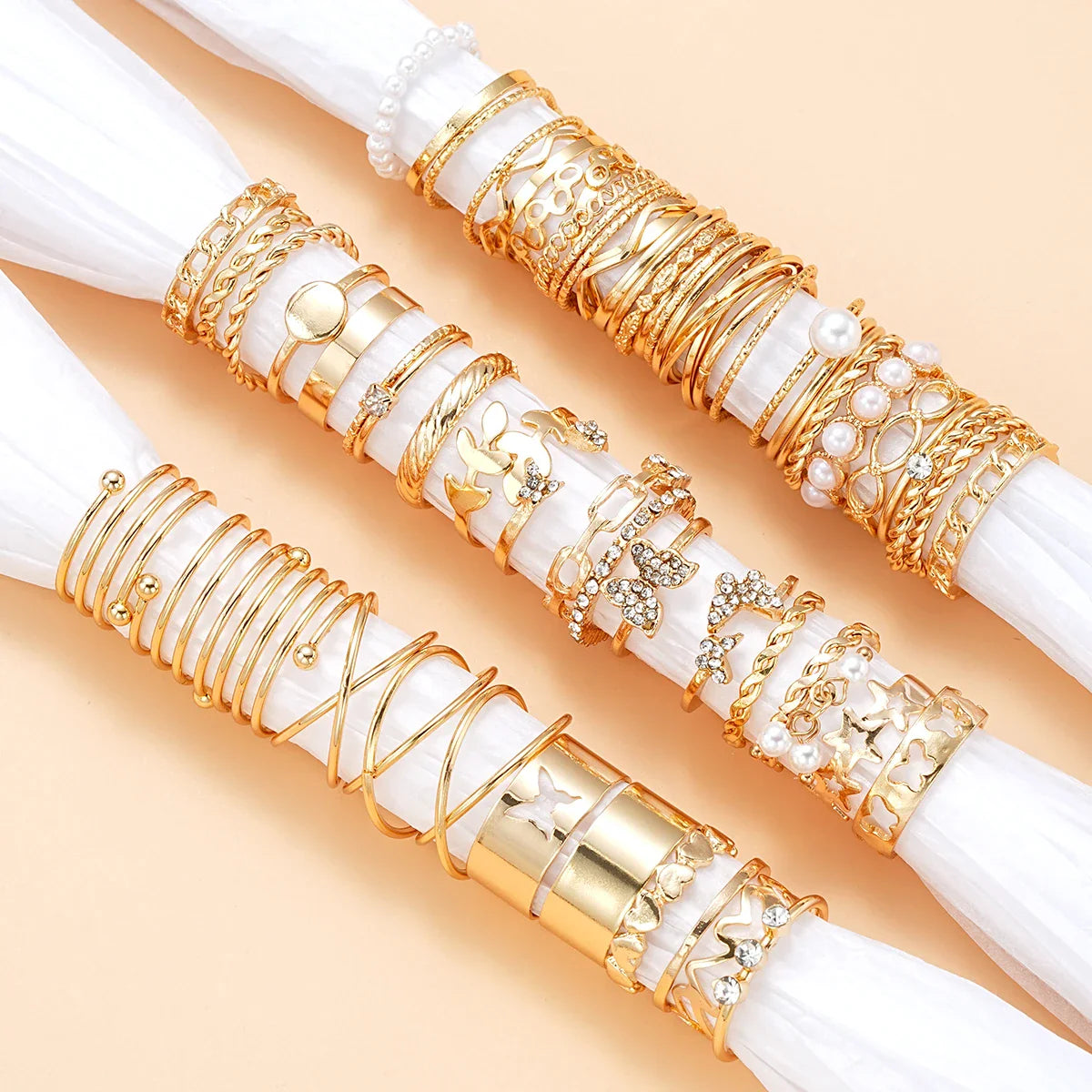 58PCS Vintage Heart Snake Butterfly Rings Set for Women Fashion Metal Gold Plated Geometric Hollow Finger Ring Jewelry Gifts New Vera Lux