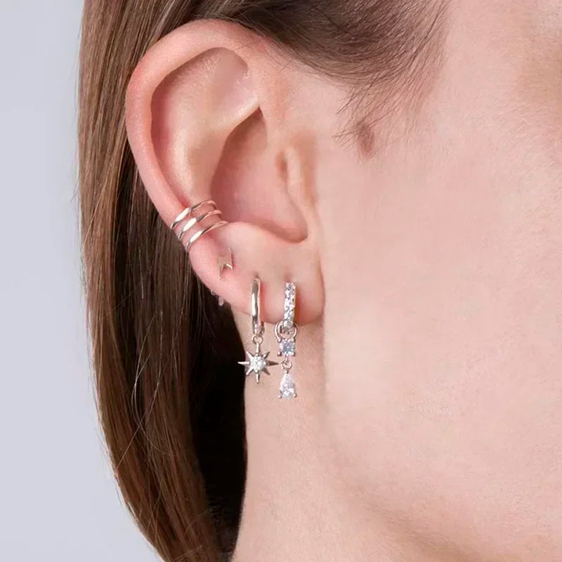 925 Sterling Silver Ear Needle Fashion Hoop Earrings White Crystal Luxury Women's Silver Earrings Wedding Women's Jewelry Gift Vera Lux