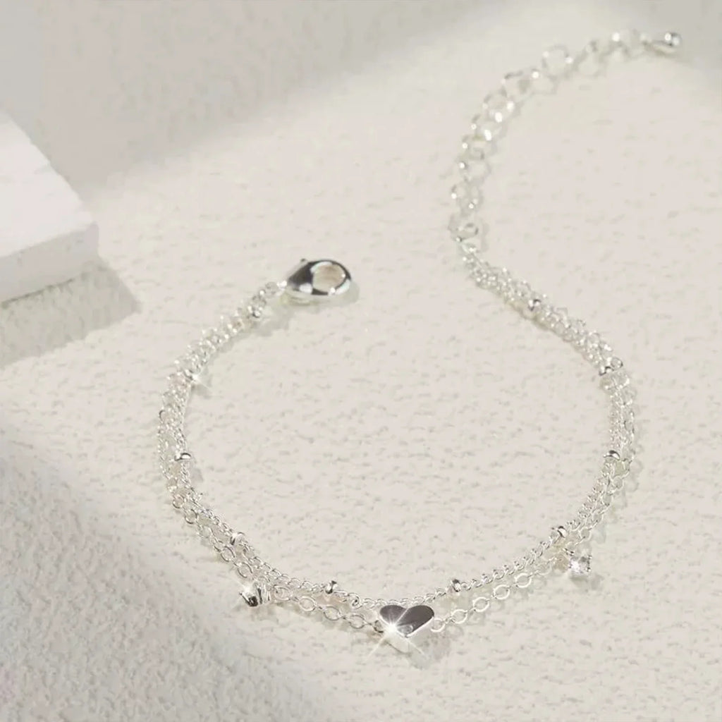 925 Sliver Plated CZ Anklet Bracelets for Women Girl Trendy New Waterproof Heart Charm Dainty Layer Chain Anklets Jewelry Gifts Vera Lux