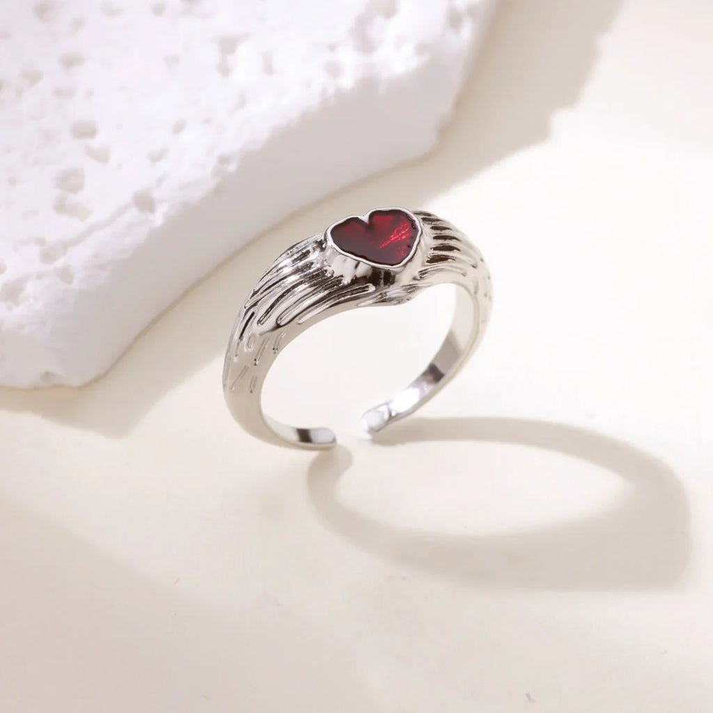Punk Red Zircon Heart Rings for Women Stainless Steel Gold Color Cheap Open Ring 2025 New Fashion Wedding Couple Jewelry Gift Vera Lux