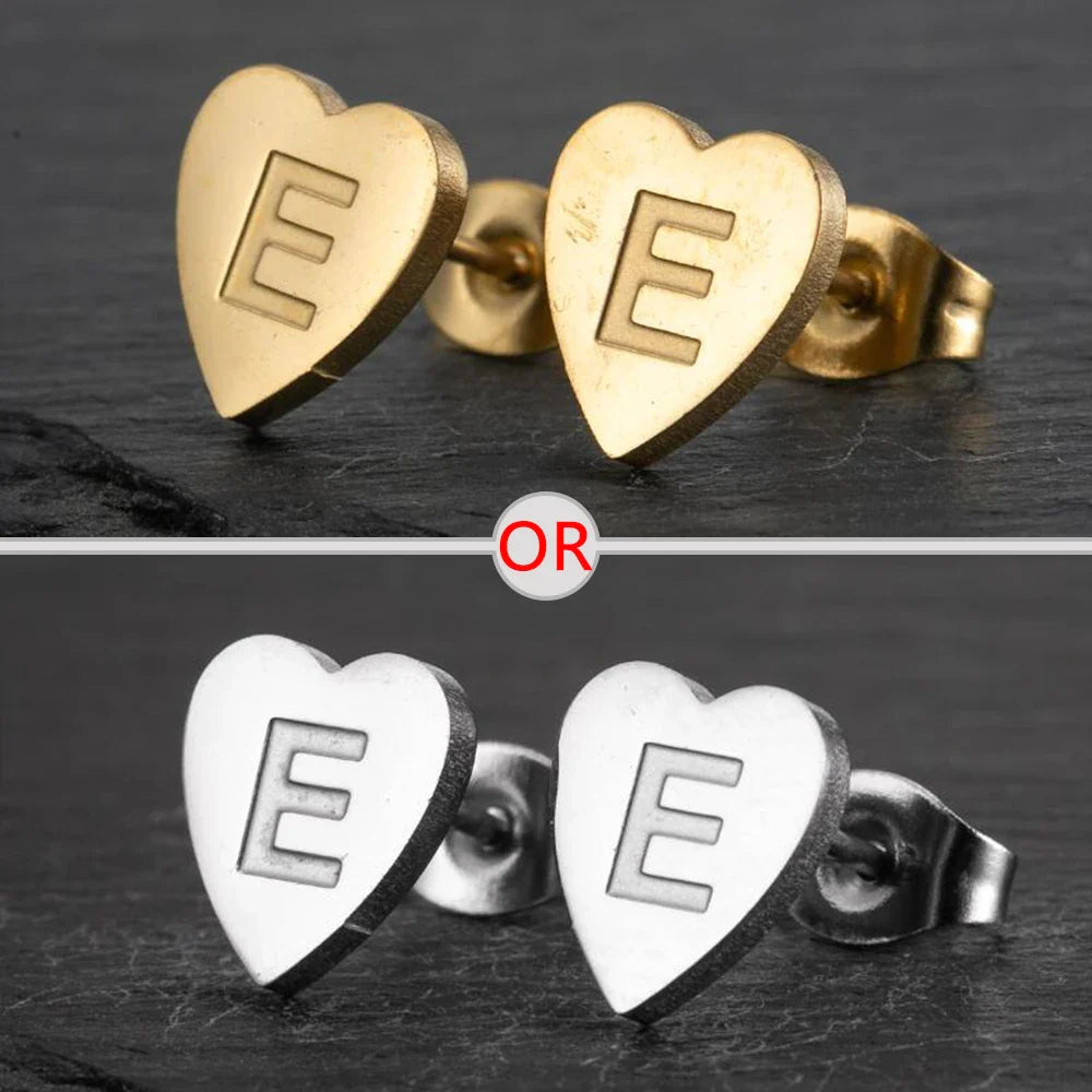 100% Stainless Steel A-Z Initial Earrings for Women Girls Personalize Letter Name Heart Stud Earring Family Jewelry Best Gifts Vera Lux
