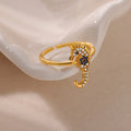 Green Zircon Seahorse Rings For Women Ocean Shell Starfish Turtle Stainless Steel Gold Color Finger Ring Summer Beach Jewelry Vera Lux