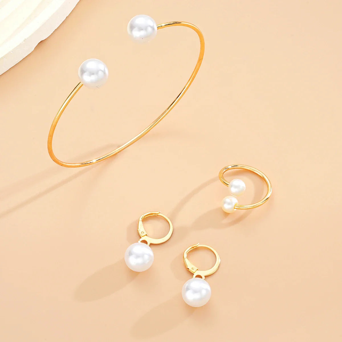 4Pcs/Set Simple Pearl Earrings Ring Bangle for Women Vintage Exquisite Gold Color Jewelry Set Female Wedding Party Jewelry Gifts Vera Lux