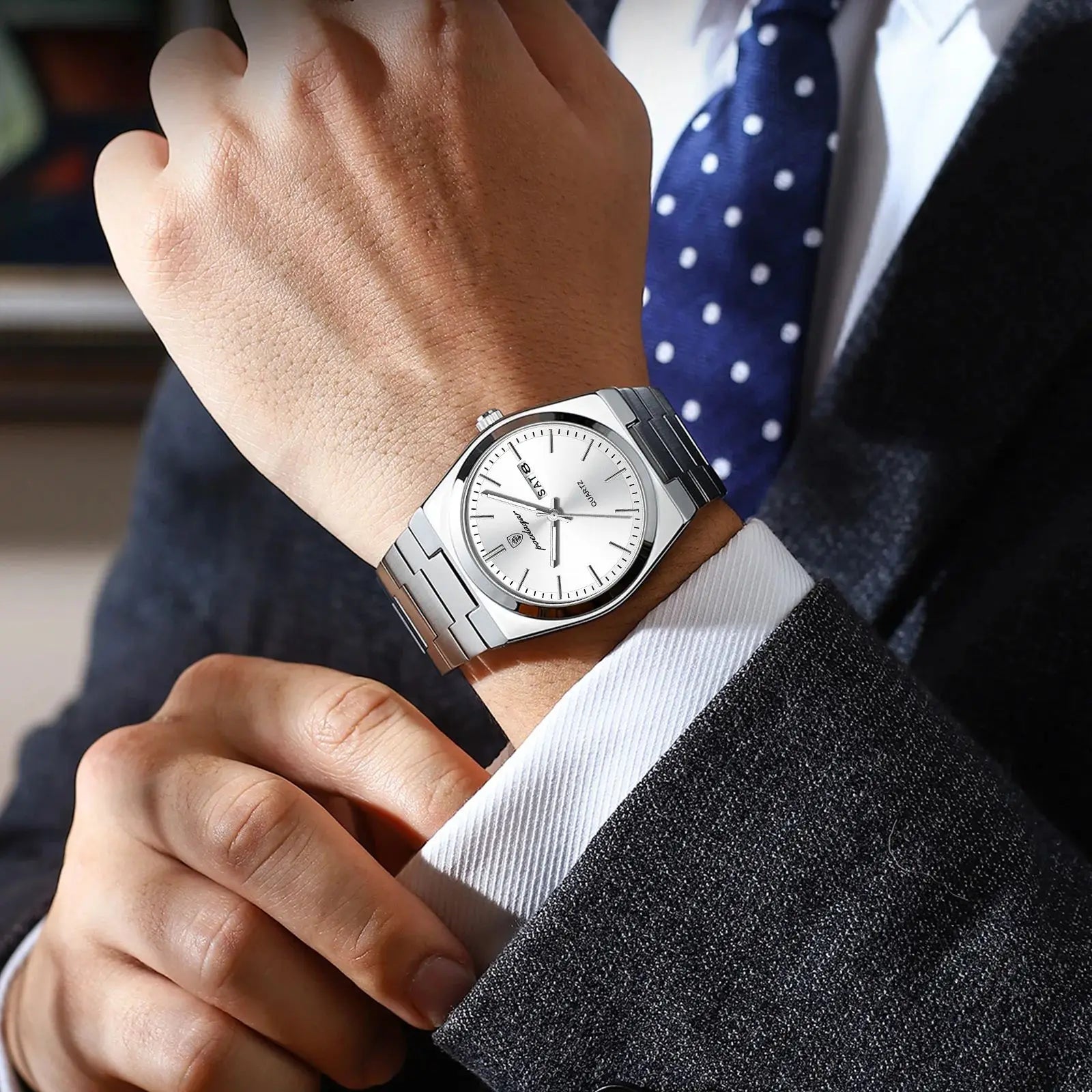 POEDAGAR Luxury Business Man Wristwatch Waterproof Luminous Stainless Steel Men Watch Date Week Fashion Quartz Men's Watches+Box Vera Lux