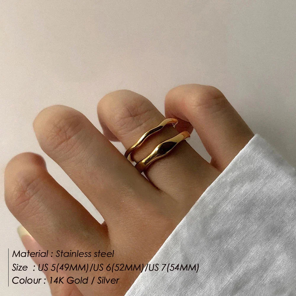 Stainless Steel Ring for Women Irregular Wave Rings Trendy Simple Geometric Handmade Couple Jewelry Wholesale Dropshipping Vera Lux