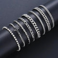 8Pcs Stainless Steel Cross Cuban Bracelets For Men Women Punk Silver Color Crystal Twist Chain Bracelet Daily Wear Fashion Vera Lux