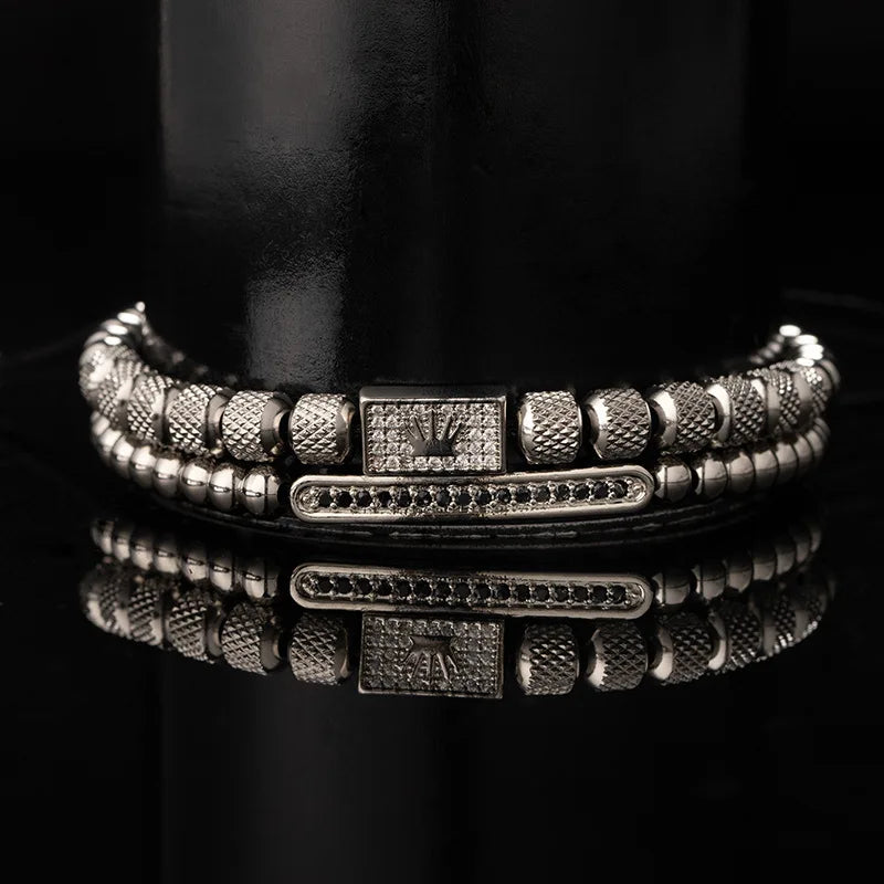 1set Stainless Steel Bracelet Pineapple Bead Crown with Zircon Weaving Adjustable Bracelet Set Trendy Fashion Accessories Vera Lux