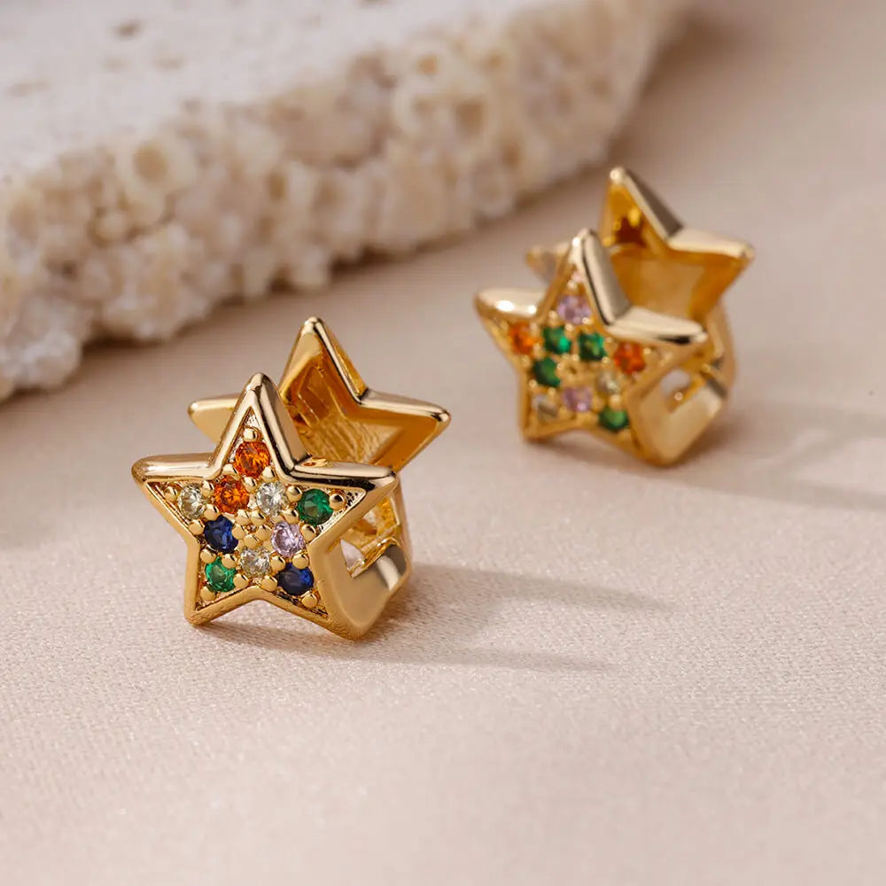 Zircon Star Pendientes Earrings for Women Girl Stainless Steel Gold Color Earring Y2k Wedding Aesthetic Jewelry aretes mujer Vera Lux