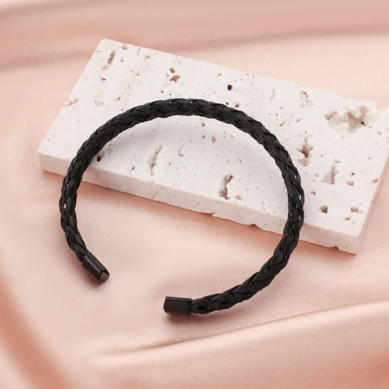 1Pcs Titanium Steel Woven Bangle Trendy And Minimalist Style Steel Wire Braided Adjustable C-shaped Opening Bracelet Vera Lux