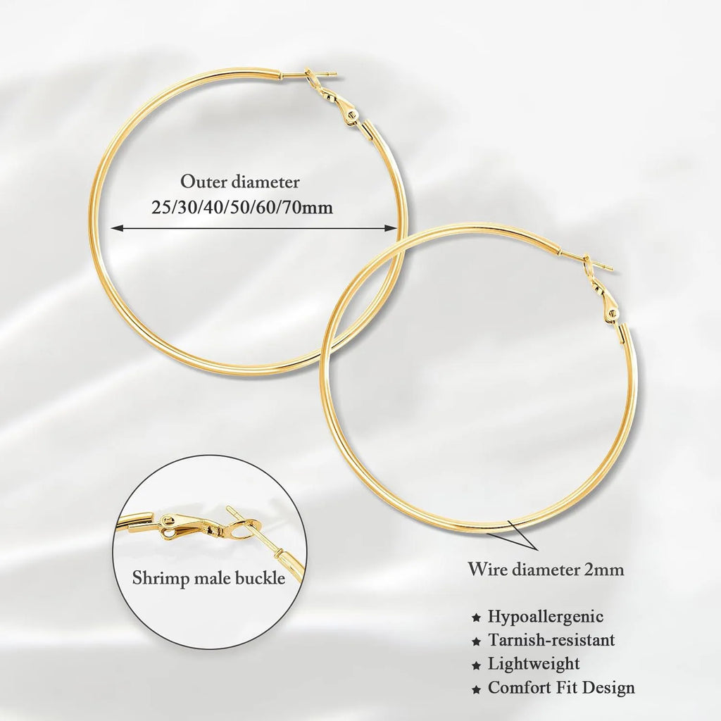 Classic Stainless Steel Big Circle Hoop Huggie Earrings for Women, 25mm/30mm/40mm/50mm/60mm/70mm Vera Lux