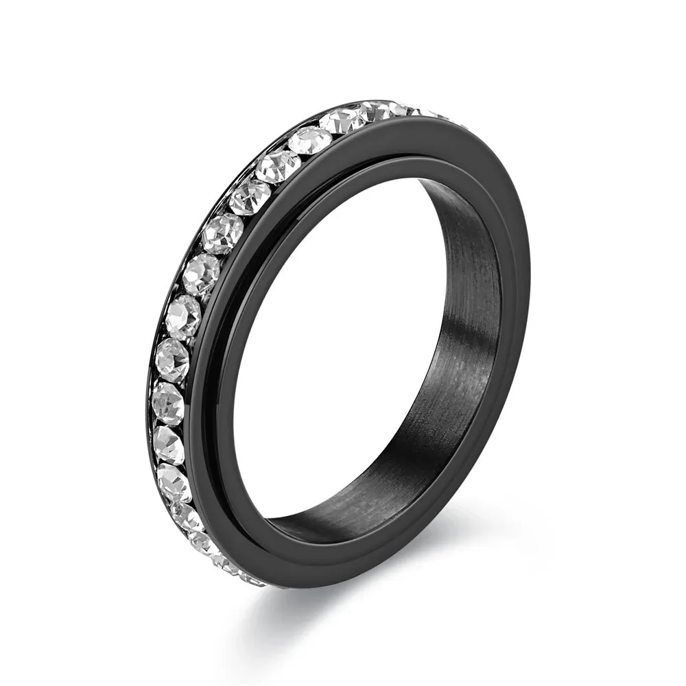 4MM Stainless Steel Spinner Finger Rings For Women Crystal Rotatable Wedding Ring Men Fashion Anniversary Party Jewelry Vera Lux