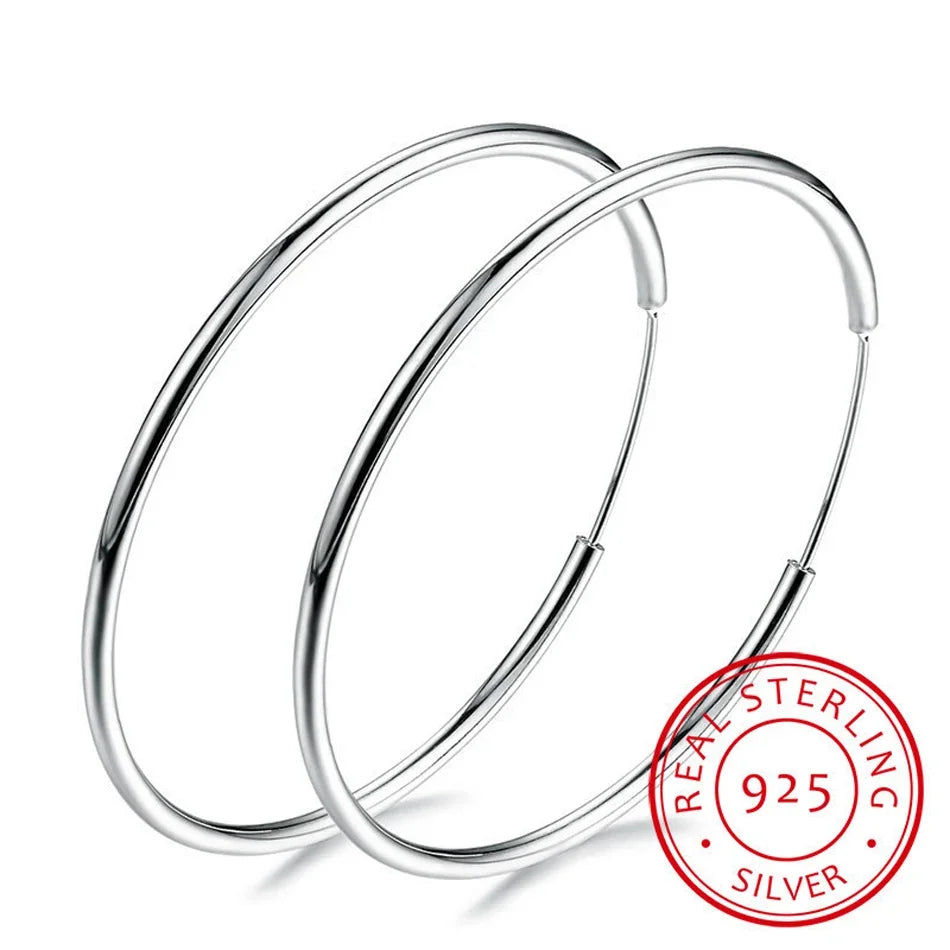 Women 100% 925 sterling silver Hoop Earring Round Circle Loop Gifts Box Packing Simple Silver Hoop Earrings Piercing Vera Lux