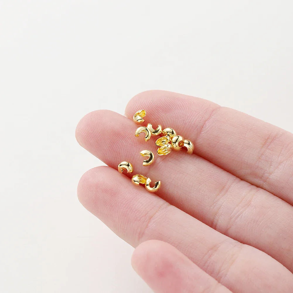 3mm/4mm/5mm 14k 18K Gold Plated Open Crimp Beads Covers Crimp End Beads Stopper Spacer Beads For DIY Jewelry Making Supplies Vera Lux