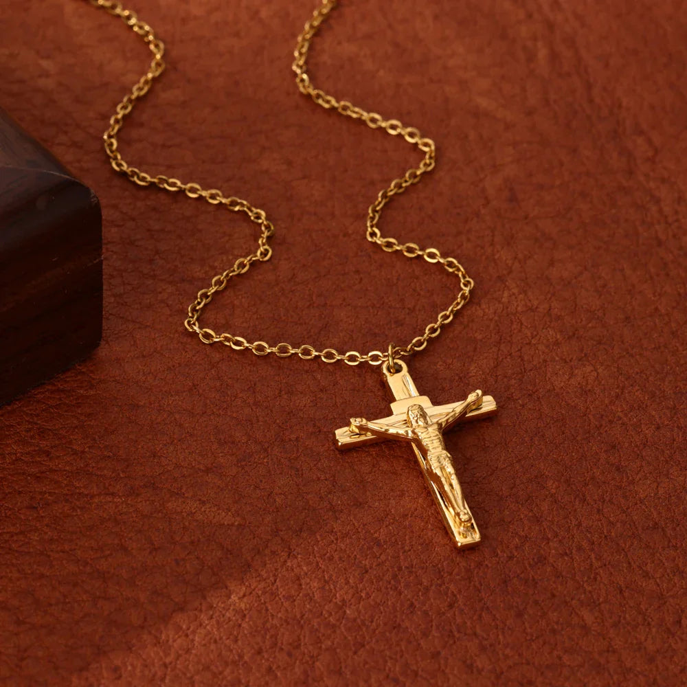 Stainless Steel Jesus Cross Necklace For Women Men Gold Color Caravaca Angels Crucifix Charm Choker Rapper Jewelry Hip Hop Gift Vera Lux