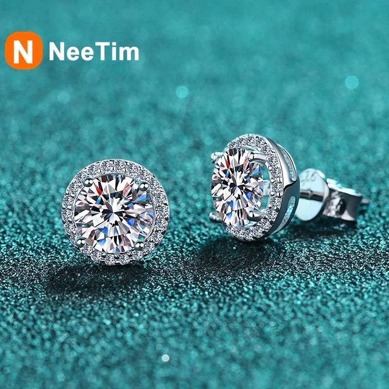 NeeTim Moissanite Stud Earrings for Women S925 Sterling Silver White Gold Plated Diamond Earring Ear Studs Wedding Fine Jewelry Vera Lux