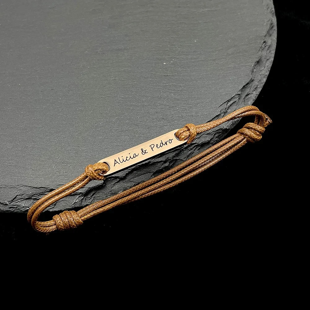 Personalized Custom Name Stainless Steel Bracelet Women Leather Rope Adjustable Bracelet Couple Bangle Valentine's Day Jewelry Vera Lux