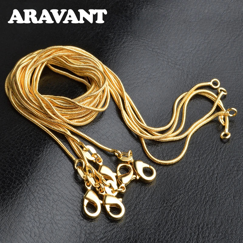 Aravant 925 Sterling Silver 18K Gold 1MM 45-75CM Snake Chain Necklace For Women Fashion Party Wedding Jewelry Vera Lux