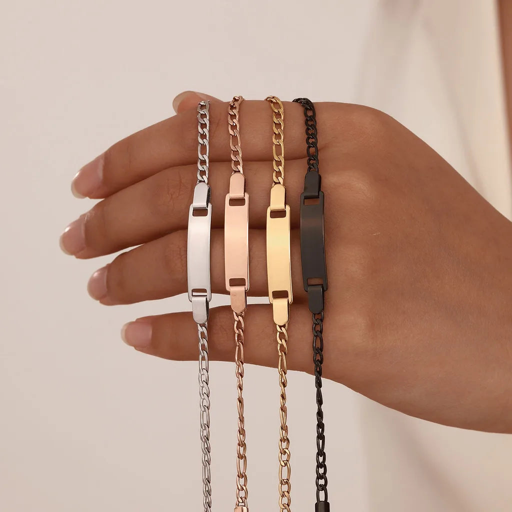 Customized Name & Text Gold Plated Stainless Steel Link Bracelet Fashion Personalized Custom Jewelry Men Women Vera Lux