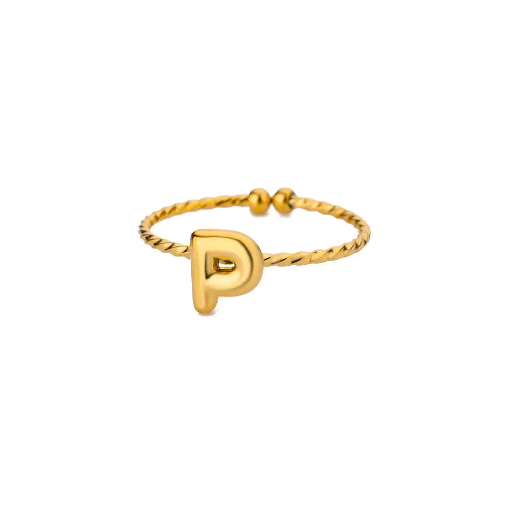 Cute Chunky Initial Letter Rings For Women Gold Color Stainless Steel A-Z Letter Adjustable Ring Aesthetic Wedding Jewelry Gift Vera Lux