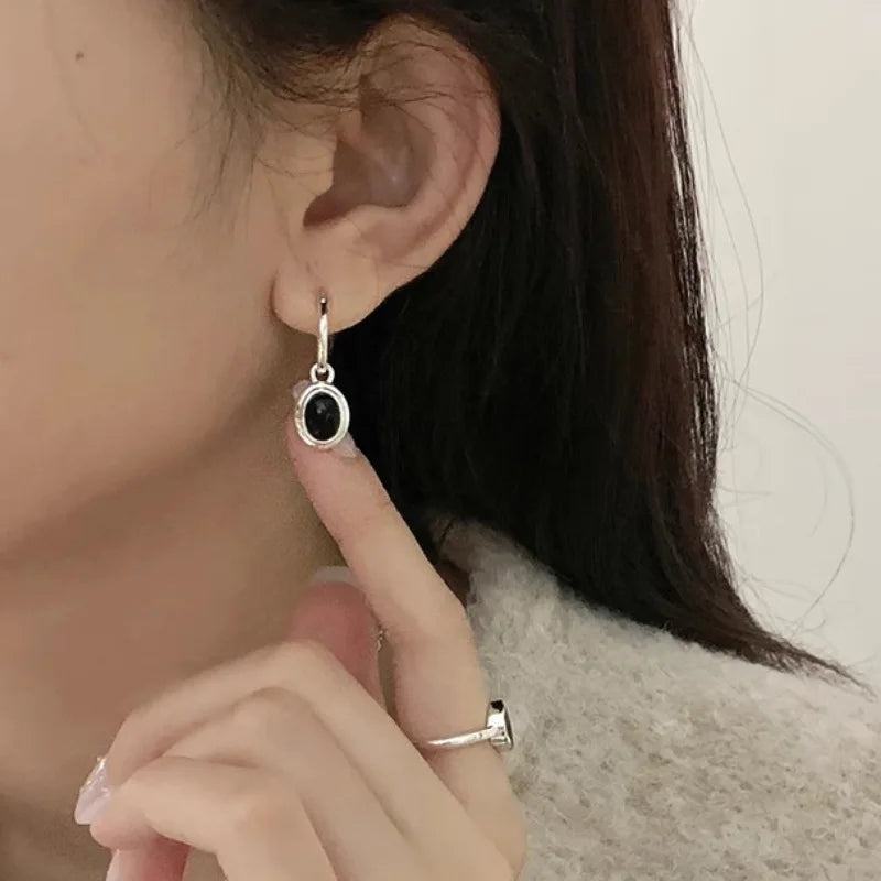 925 Sterling Silver Vintage Gold Round Earrings For Women Black Ball Earring Jewelry Prevent Allergy Party Accessories Gift Vera Lux