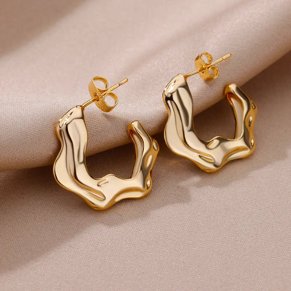 Irregular C Shaped Earrings For Women Stainless Steel Geometric Earring 2024 Trending Wedding Party Aesthetic Jewelry aretes Vera Lux