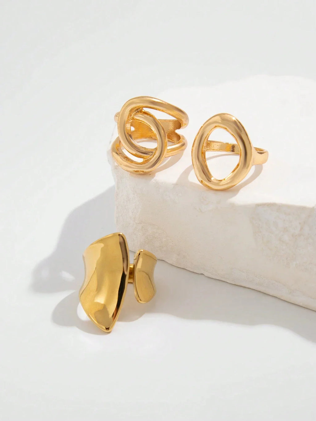 3pcs Retro Punk Exaggerated Asymmetrical Ring Set for Women Fashion Minimalist Geometric Hollow Round Unique Design Ring Jewelry Vera Lux