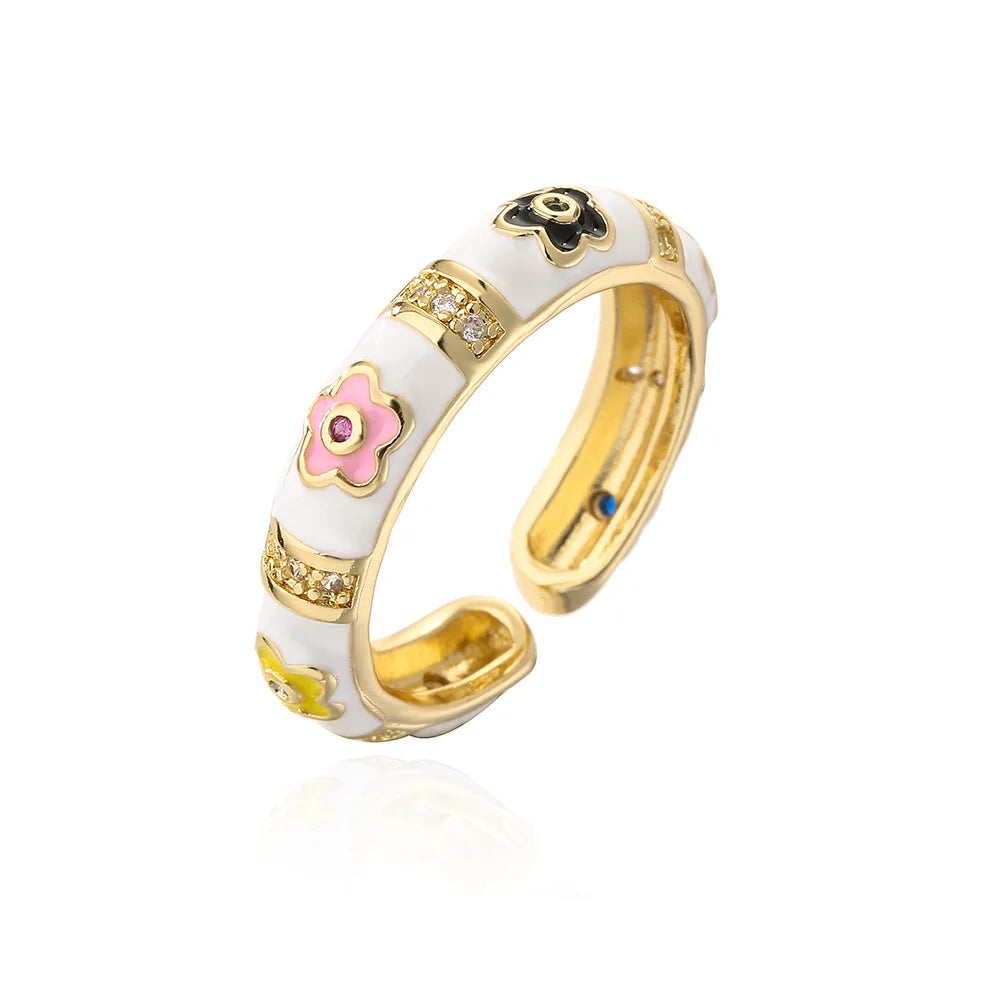 NEWBUY Colorful Enamel Wedding Rings For Women Female Oval Flower Finger Ring Female Party Jewelry Accessories Wholesale Vera Lux