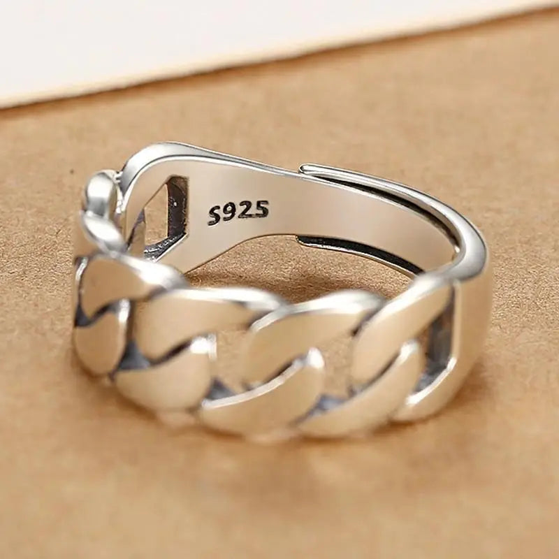 925 Sterling Silver Chain Knot Ring For Women Wrap Wide Band Rock Geometry Punk Jewelry Gift Wholesale Dropshipping Vera Lux