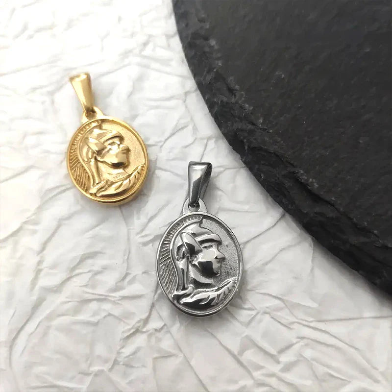 Roman Centurion Pendant 18K Gold Plated 18K Gold Plated Oval Portrait Charm Vintage Military Style Jewelry Necklace for Men Vera Lux