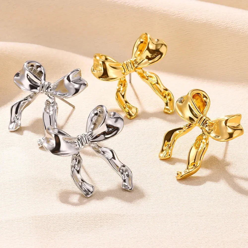 Vintage Bowknot Stainless Steel Earrings For Women Elegant Jewelry Gold Plated Stainless Steel Stud Earring Christmas Jewelry Vera Lux