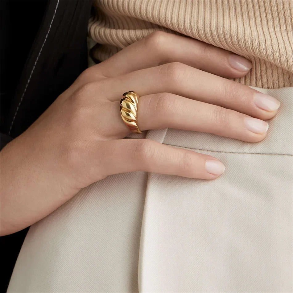 SUNIBI Stainless Steel Ring for Women And Men Classic Gold Color Simple Fashion Style Texture Rings Couple Wedding Jewelry Vera Lux