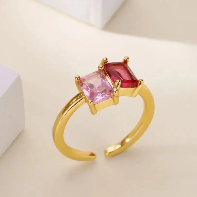Stainless Steel Zircon Square Ring for Women 18K Gold Plated 2 Colors  Adjustable Ring Hypoallergenic Dainty Trendy Jewelry Vera Lux