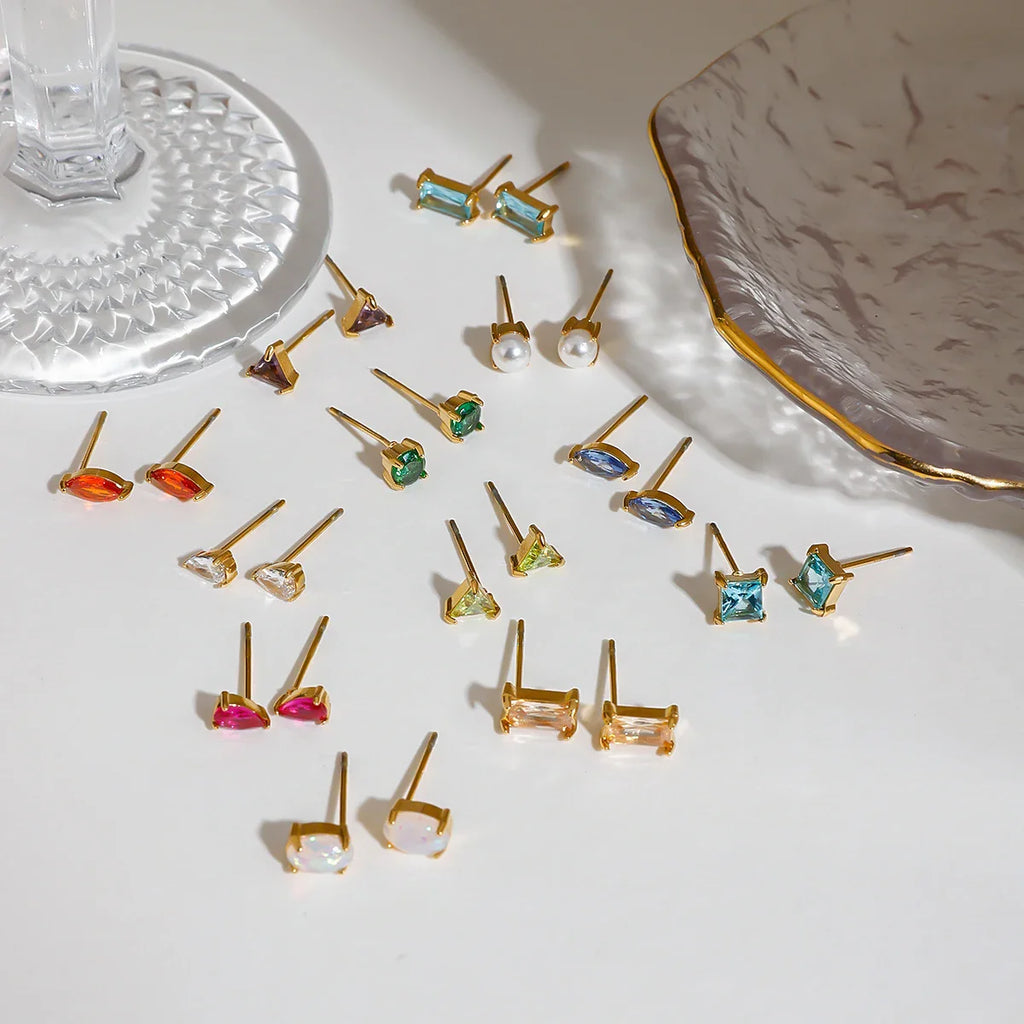 Uworld Minimalism Birthstone Gold Color Ear studs Grace Personalized Delicate Gemstone Earring Dainty Birth Month Stone Charm Vera Lux