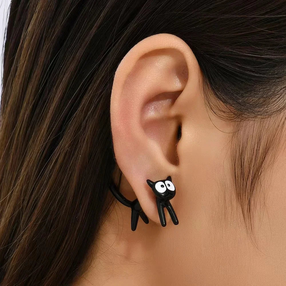 Black Color Cat Design Earrings Stud Trendy Ins Girls Cute Women Earring Animal Design Black Painting Vera Lux