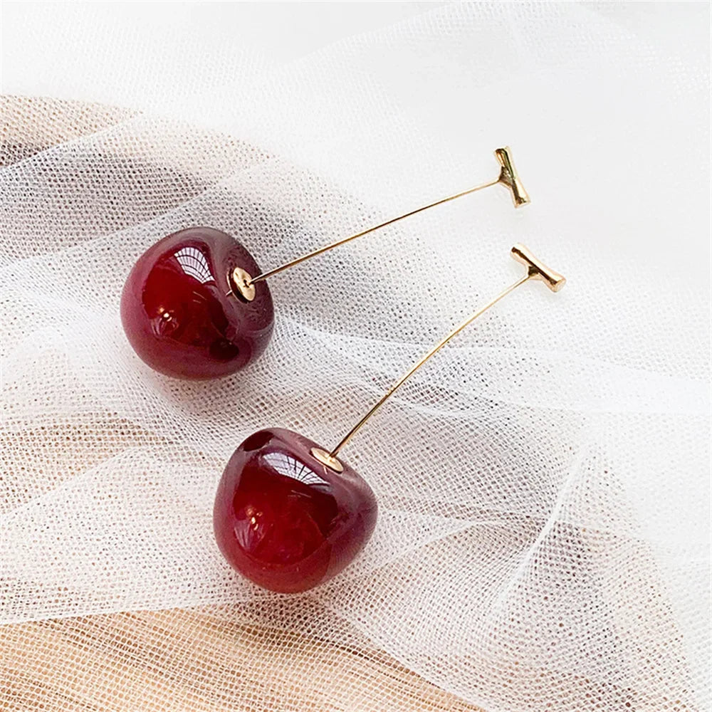 Cute Cherry Fruit Acrylic Earrings Fashionable Resin Cherry Earrings For Women Kpop Jewelry Trendy Accessories Vera Lux