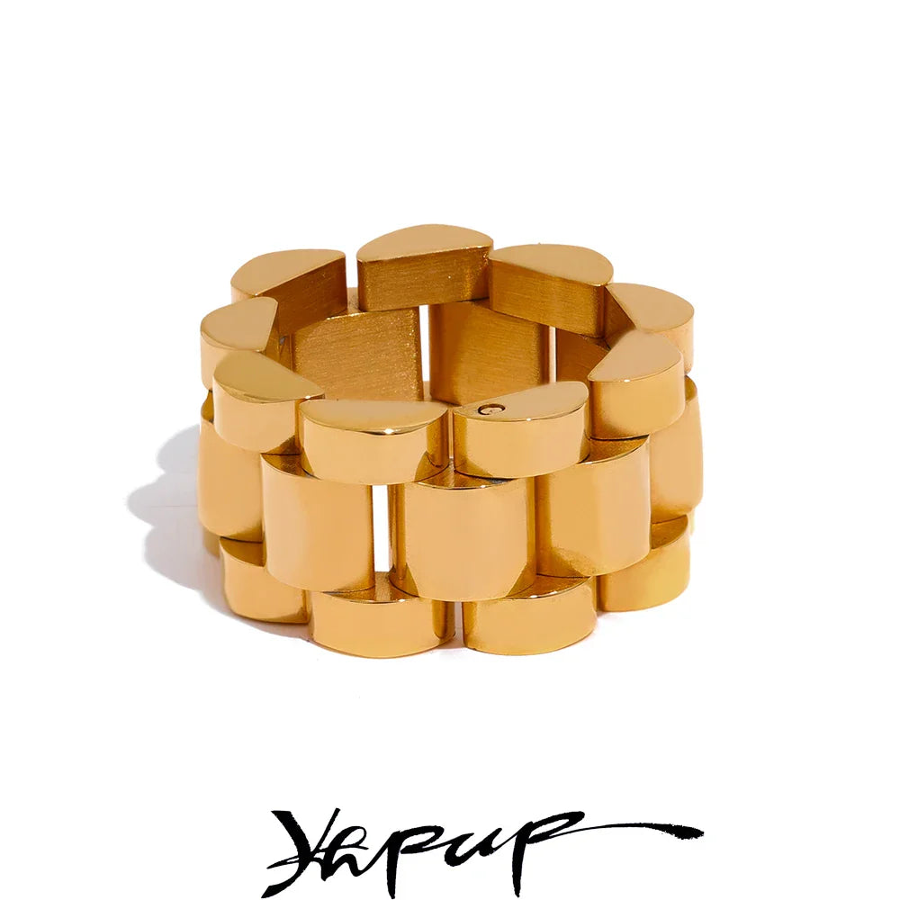 Yhpup New Waterproof Stainless Steel Chain Finger Ring Personalized Metal Texture Rust Proof Charm Fashion Jewelry for Women Vera Lux