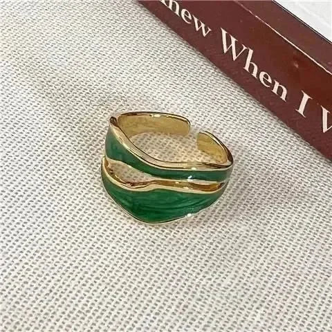 Vintage White Enamel Metal Irregular Shape Geometric Open Adjustable Ring for Women Girl Jewelry Birthday Gifts Anillo Hombre Femstylo