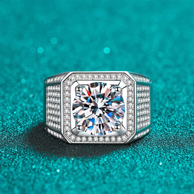 NeeTim D Color 10 Carat Moissanite Ring for Men S925 Sterling Silver Plated with White Gold Luxury Man Wedding Ring Fine Jewelry Vera Lux