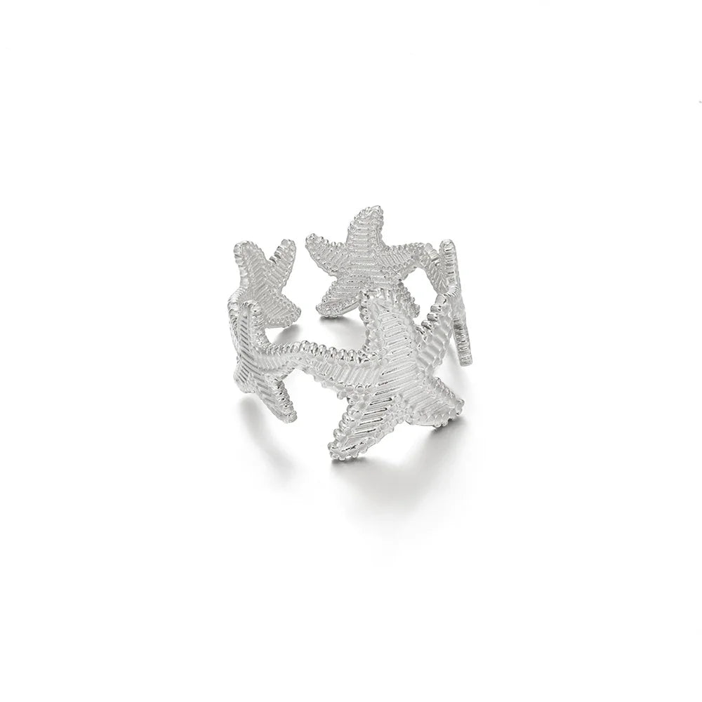 316L Stainless Steel Starfish Shell Rings for Women Gold Color Open Finger Ring Femme Trendy Summer Vacation Ocean Jewelry Gift Vera Lux