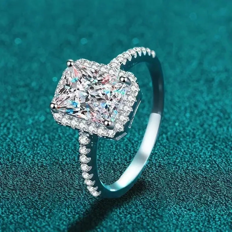 NeeTim 2 Carat Moissanite Ring for Women Emerald Radiant Cut Diamond Sterling Silver 925 with 18KGold Plated Wedding Bridal Band Vera Lux