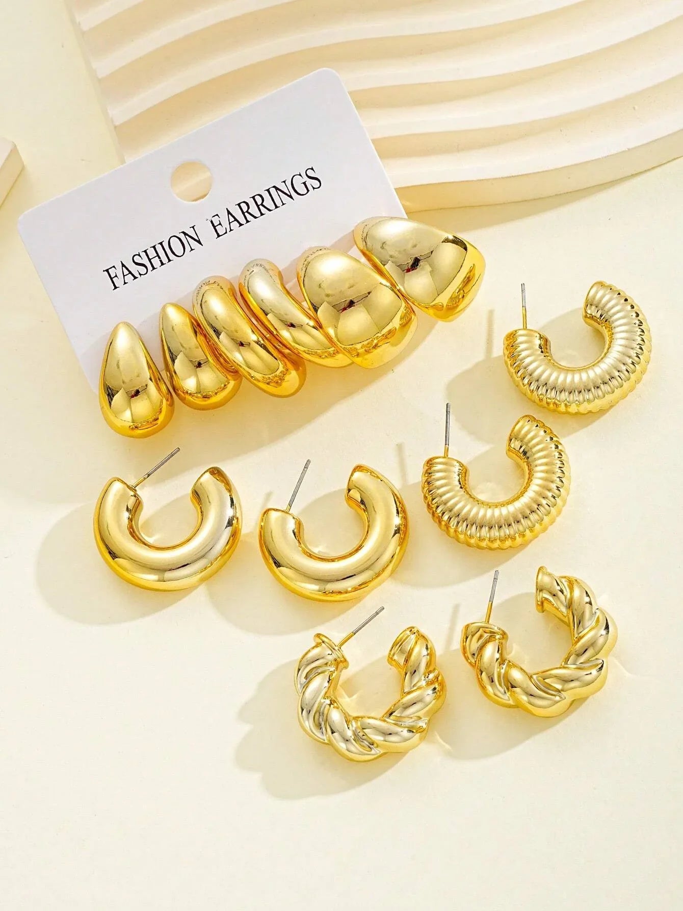 12pcs/Set Classic Fashion Twist C Shape Tear Drop Design Women's Gold-Color Earrings For Daily Workplace And Party Outfits 2024 Vera Lux