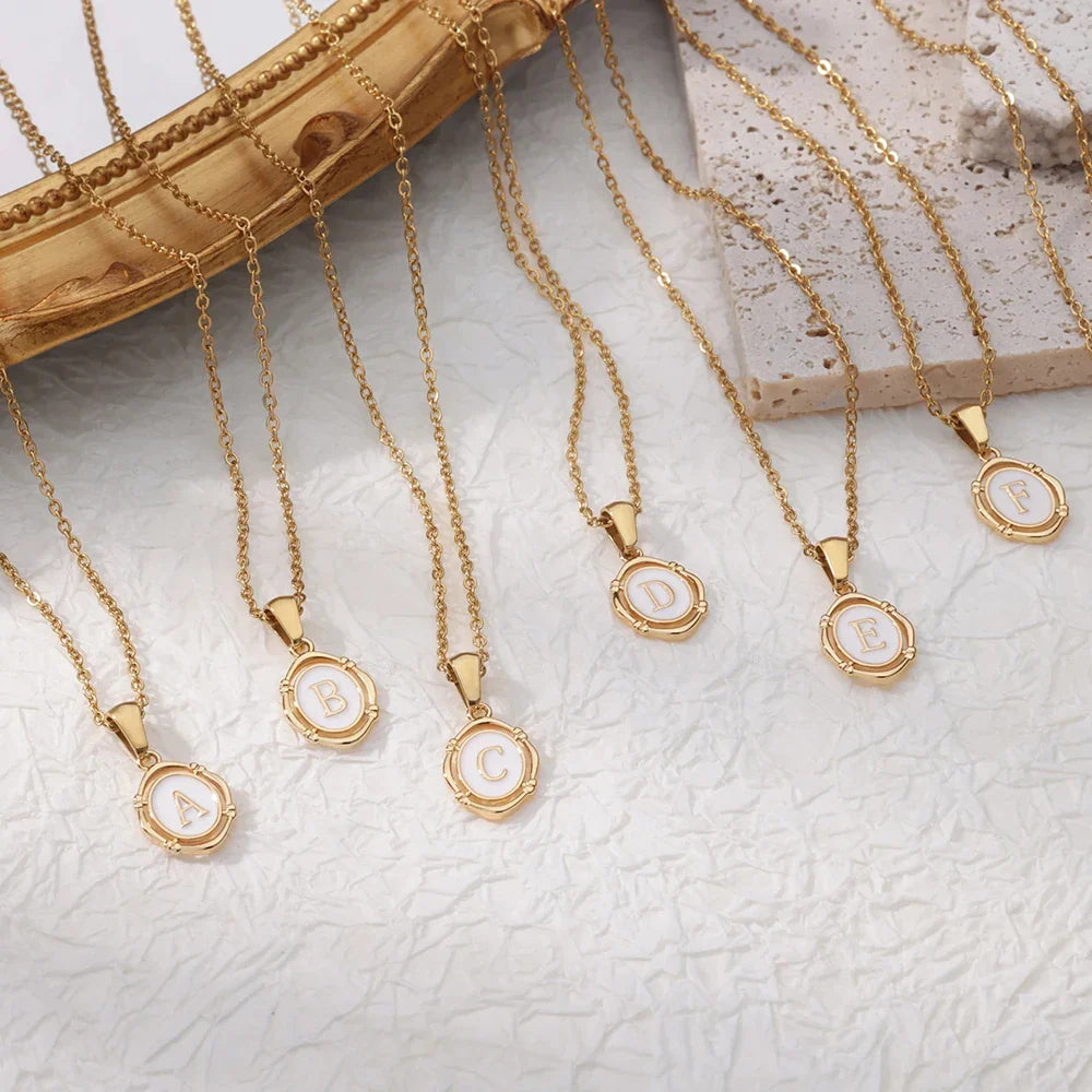 A-Z Letter Initial Enamel Necklace For Women Gold Color Stainless Steel Chain Exquisite Pendant Necklace Fashion Jewelry Gift Vera Lux