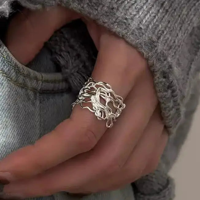 925 Sterling Silver Chain Knot Ring For Women Wrap Wide Band Rock Geometry Punk Jewelry Gift Wholesale Dropshipping Vera Lux