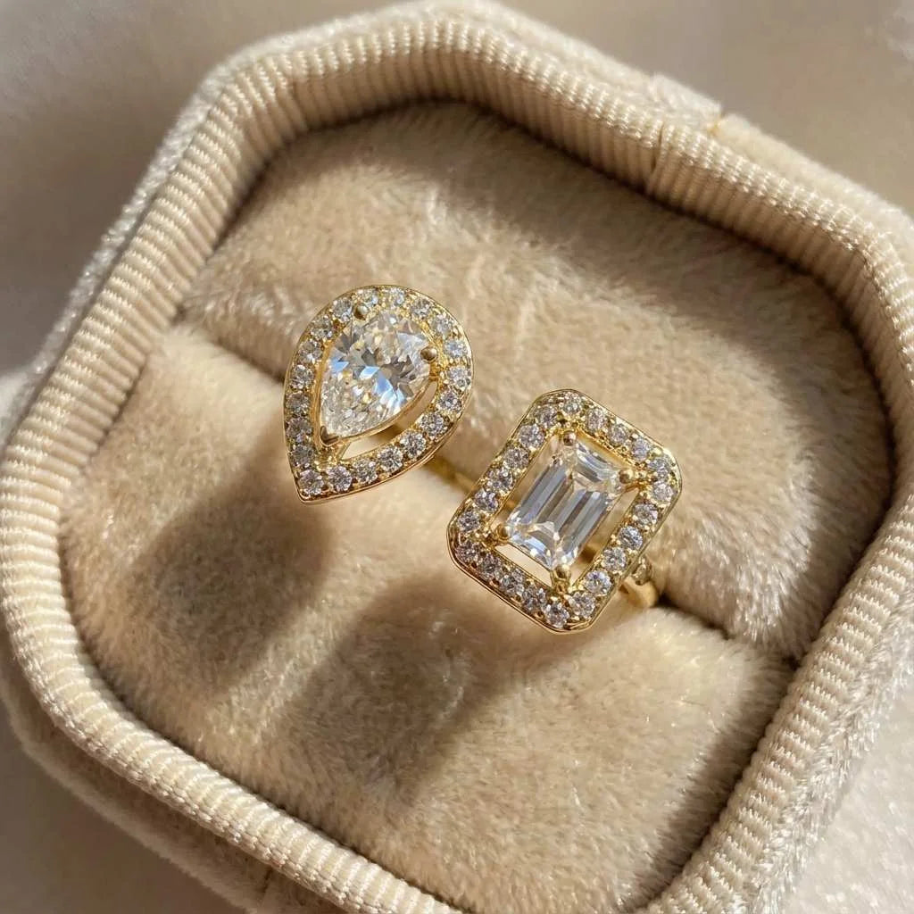 925 Sterling Silver Sparkling Zircon Water Drop Square Geometry Adjustable Rings for Women Gift Party High Quality Fine Jewelry Vera Lux