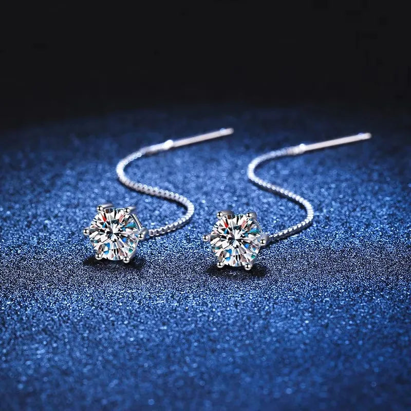 NeeTim 1CT Moissanite Earrings S925 Sterling Silver Plated with White Gold Ear Wire Line Drop Earring Hoop Wedding Fine Jewelry Vera Lux