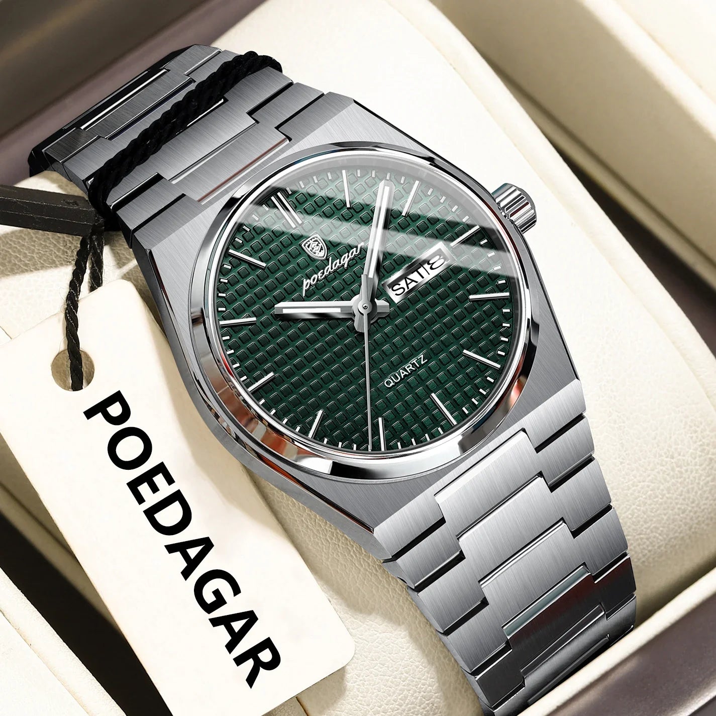 POEDAGAR Luxury Original Man Watch Waterproof Stainless Steel Luminous Men's Wristwatch Date Week Quartz Fashion Watches For Men Vera Lux