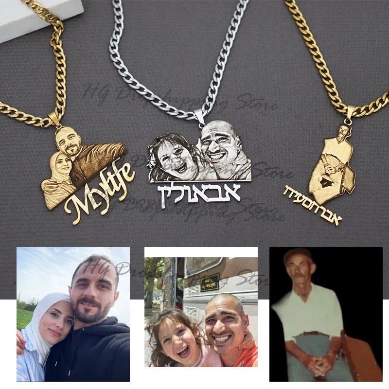 Custom Picture Nameplate Pendant Custom Photo Necklace Engraved Portrait Necklace Christmas Gift for Kids Jewelry Family Gifts Vera Lux