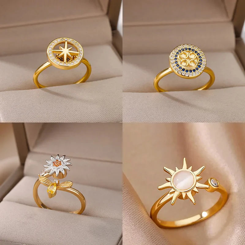 Fashion Anxiety Ring Spinner Rings For Women Satinless Steel Gold Color Round Rotary Anti Stress Fidget Ring Party Jewelry Gift Vera Lux