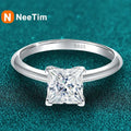 NeeTim 2ct VVS1 Princess Cut Moissanite Diamond Ring for Women S925 Sterling Silver Eternity Band Wedding Party Fine Jewelry Vera Lux