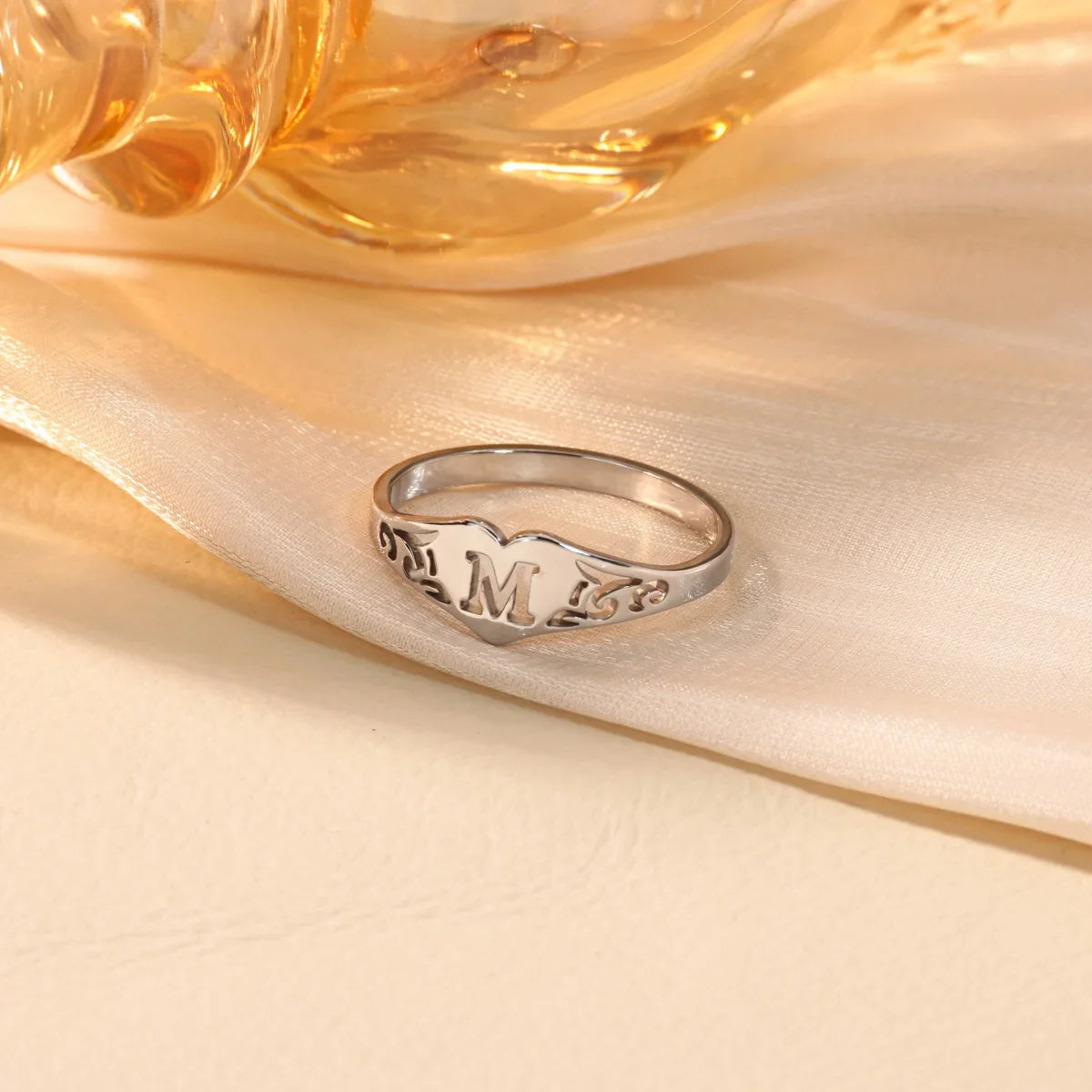 Stainless Steel A-Z Letter Heart Rings For Women Silver Color Hollow Initial Letter Ring Aesthetic Wedding Jewelry Gift Vera Lux
